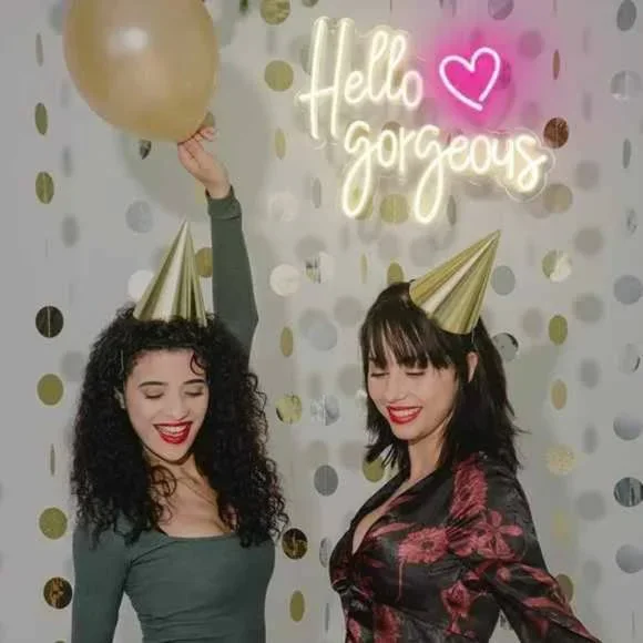 Hello Gorgeous Heart Neon Pink White Party/Dorm/Wedding/Bday/Bachelorette Decor